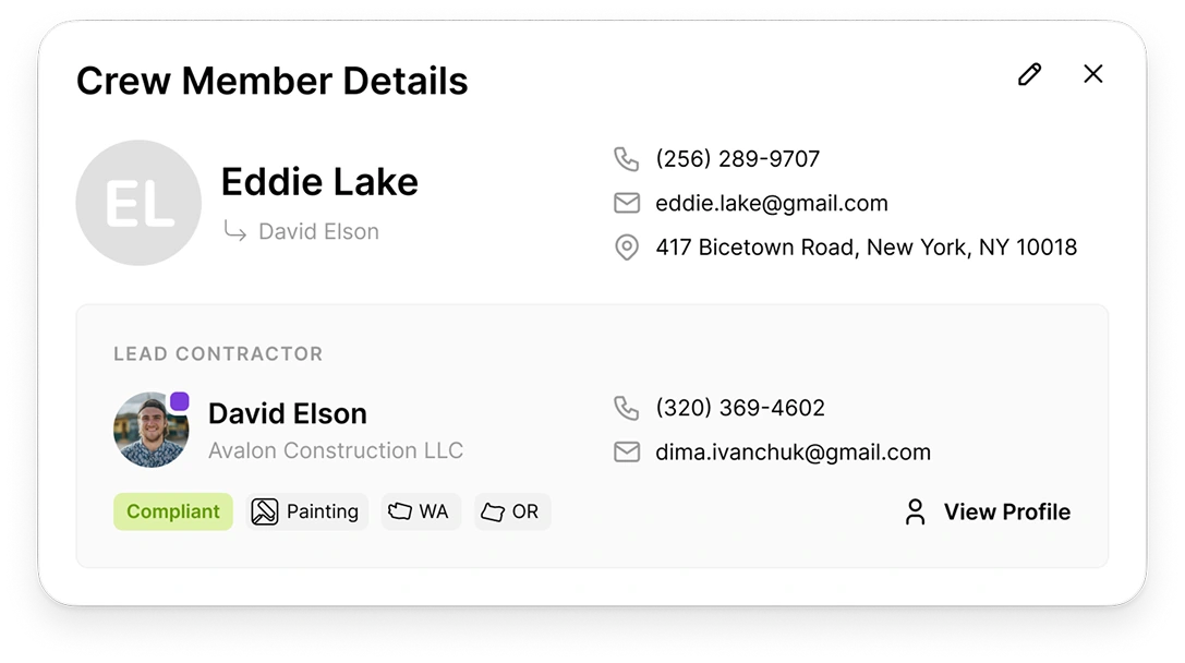 Contractor Crew Member Details